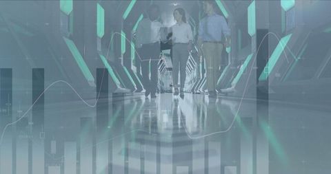 Global Finance Overlay on Business People in Futuristic Office - Download Free Stock Images Pikwizard.com