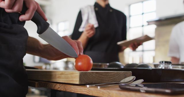 Chef Preparing Tomato in Professional Kitchen - Download Free Stock Images Pikwizard.com