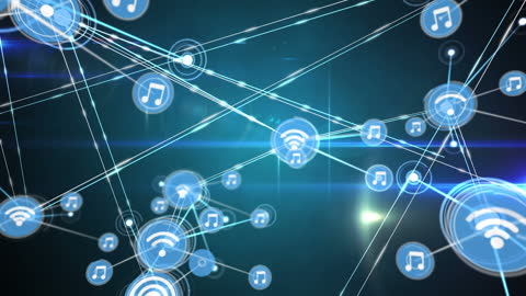 Digital Networking With Music And Connectivity Icons