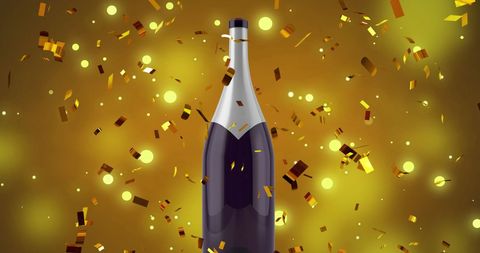 Champagne Bottle with Confetti on Shimmering Festive Background