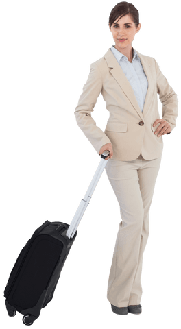 Caucasian Businesswoman with Suitcase Stand on Transparent Background