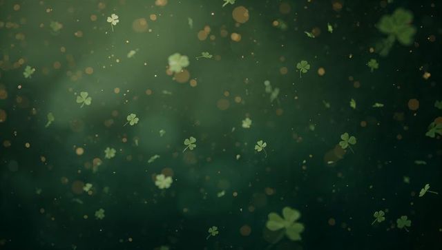 Drifting Clover Shower in Emerald Bokeh with Golden Dust, Shamrock Background Celebration
