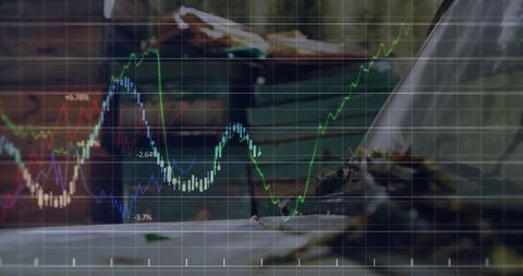 Overlaying Financial Market Charts on Serene Bedroom Interior Showing Growth Trends