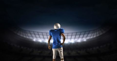 American football player in digital stadium at night