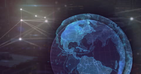 Digital Globe with Data Network Over Warehouse Background