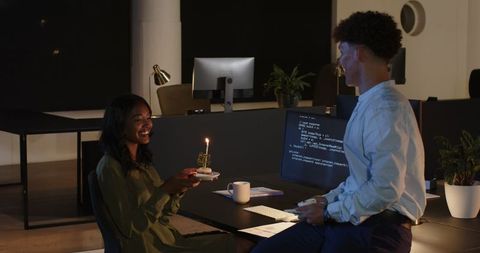 colleagues surprising teammate with birthday cake during work - Download Free Stock Images Pikwizard.com