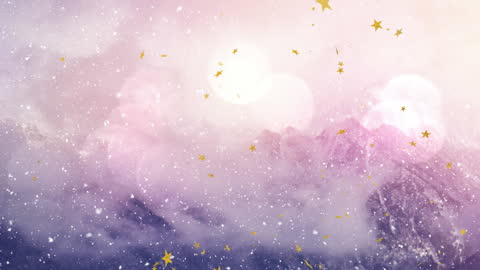 Magical Winter Landscape with Floating Star Confetti