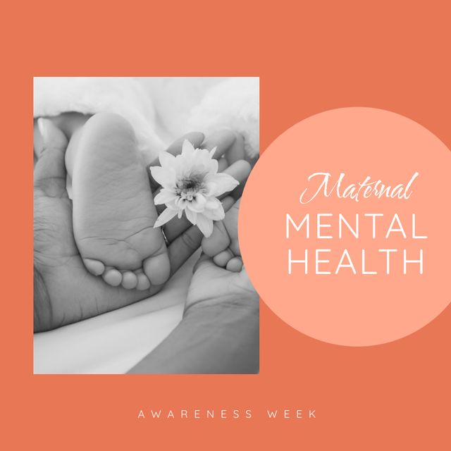 Maternal Mental Health Awareness Week Graphic with Baby Feet and Flower - Download Free Stock Templates Pikwizard.com