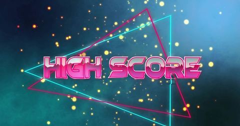 Neon Retro High Score Banner with Triangles And Particle Effects