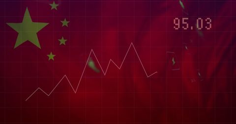 Digital interface data analytics with china flag background