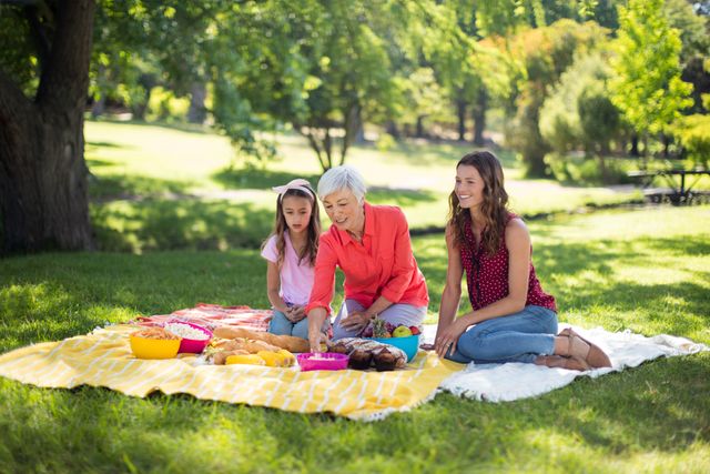 Three Generations of Women Enjoying Picnic in Park - Download Free Stock Photos Pikwizard.com