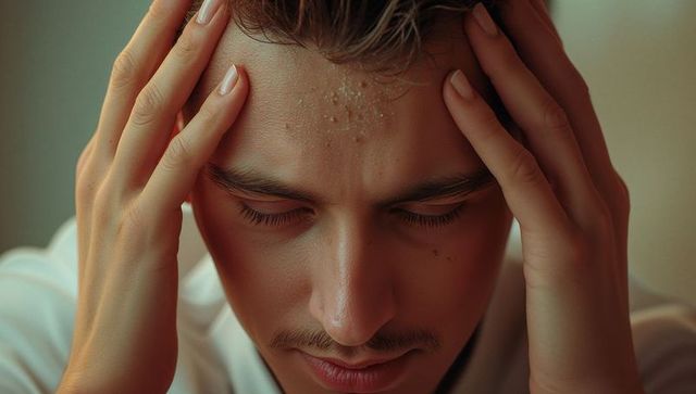 Man concentrating in deep thought holding temples