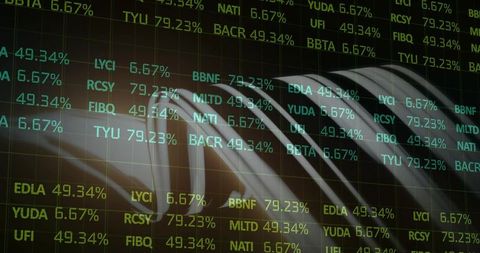 Streaming neon stock tickers across glossy data tubes on dark grid dashboard