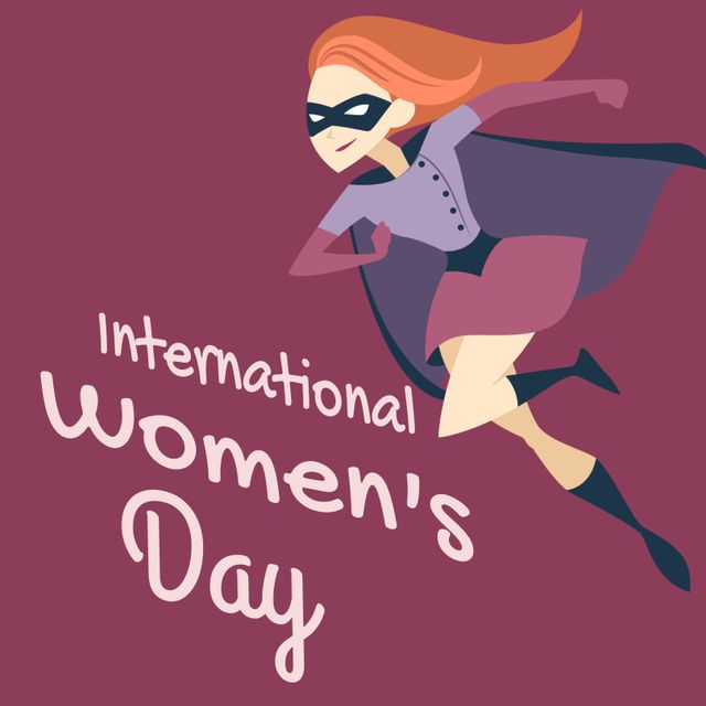 Celebrating empowerment, a female superhero soars, symbolizing strength on International Women's Day. This template can also be adapted for themes of female achievement or girl power events.