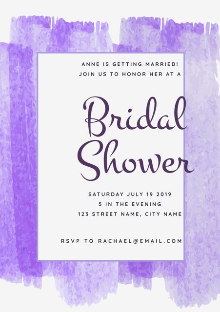 Elegant Bridal Shower Invitation with Purple Watercolor Design - Download Free Stock Templates Pikwizard.com