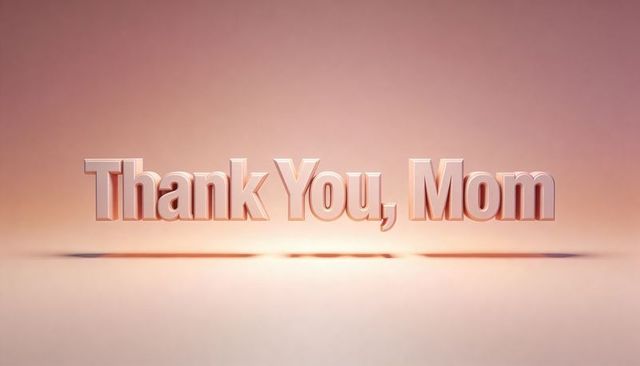 Rose Gold 3D 'Thank You, Mom' Floating Text with Soft Shadows for Mother's Day