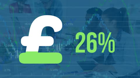Pound Currency Symbol with Rising Percentage Over Financial Data