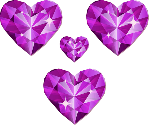 Elegant floating purple faceted hearts on transparent background