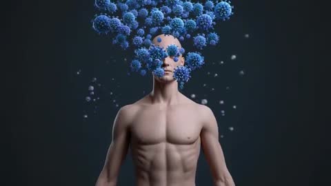 Man Becoming Virus with Surreal Digital Transforming Particles