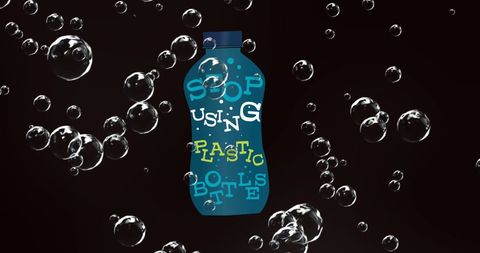 Bubbles Surround Bottle with Environmental Message On Black - Download Free Stock Images Pikwizard.com