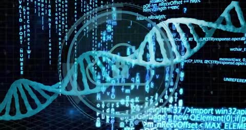 DNA Helix Merges with Binary Code for Data Science Concept