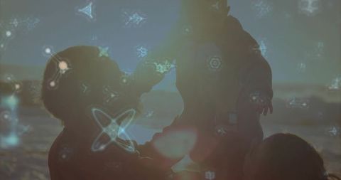 Family Enjoying Beach Sunset Together in Serene Atmosphere