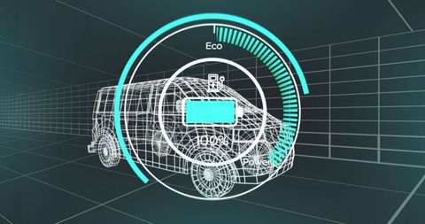 Futuristic electric vehicle wireframe with battery visualization