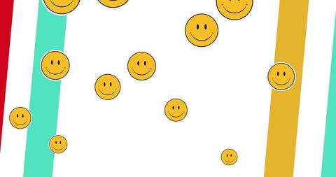 Smiley emojis on colorful striped background