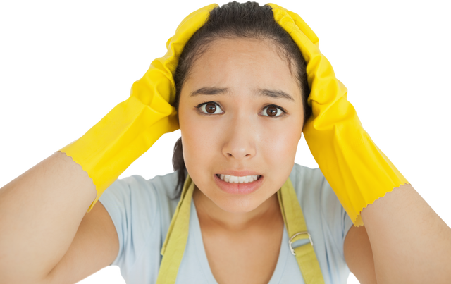 Transparent Background of Stressed Woman in Yellow Rubber Gloves and Apron - Download Free Stock Videos Pikwizard.com