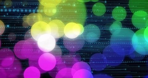 Colorful Bokeh Circles with Data Streams in Digital Interface