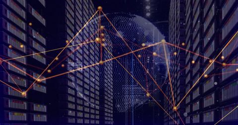 digital interface in server room with globe overlay - Download Free Stock Images Pikwizard.com