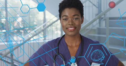 Innovative health technology with confident african american female doctor
