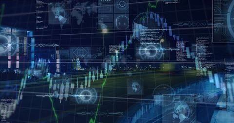 Global Data Processing with Digital Interfaces Over Cityscape - Download Free Stock Images Pikwizard.com