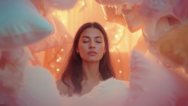 Serene Meditation Pose in Cozy Pastel Aura with Soft Glow