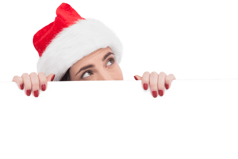 brunette woman in santa hat holding blank white poster - Download Free Stock Videos Pikwizard.com