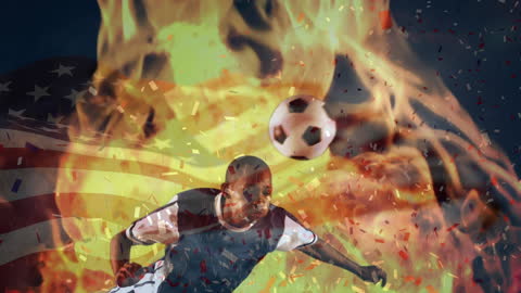 Dynamic Athlete with USA Flag and Celebratory Confetti Background