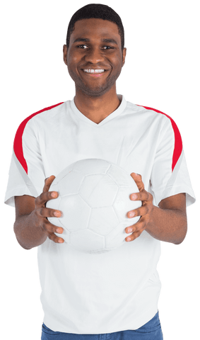 Smiling Man Holding Soccer Ball Transparent Background