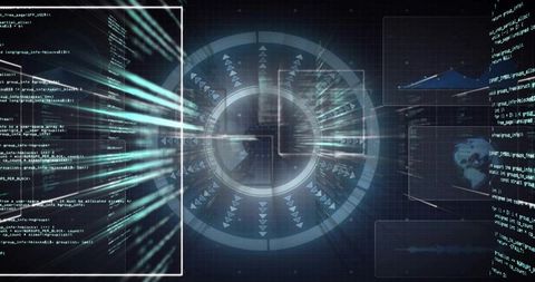 Futuristic digital data interface with cyber streams