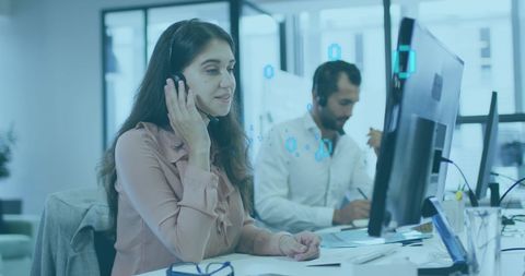 Business Professionals Using Headsets with Digital Network Interfaces