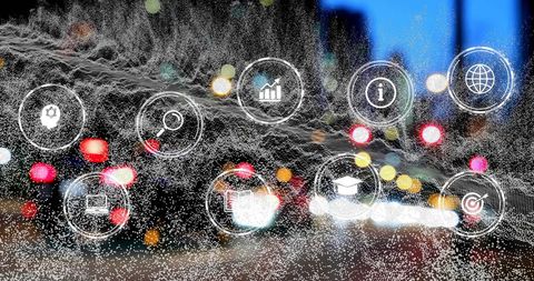 Digital Media Icons Over Vibrant Night Cityscape