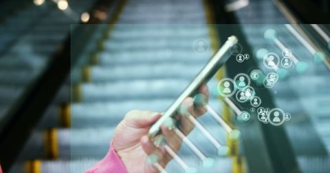 Businesswoman Accessing Social Networks with Technology Overlay