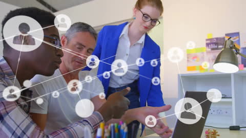 Team Collaborating with Social Networking Overlay in Office