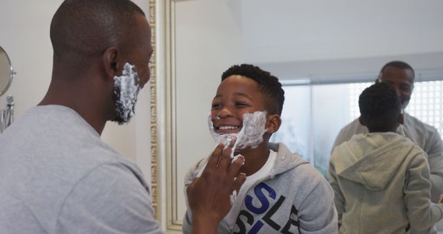 Father Teaching Son to Shave in Bathroom Mirror - Download Free Stock Images Pikwizard.com