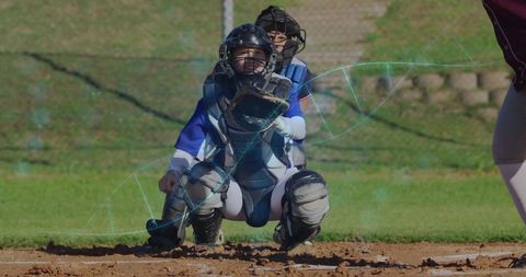 Baseball Catcher in Action with Digital Data Overlay - Download Free Stock Images Pikwizard.com
