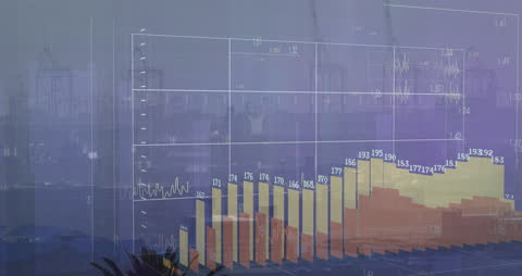 Digital Data Visualization Over Cityscape and Shipyard