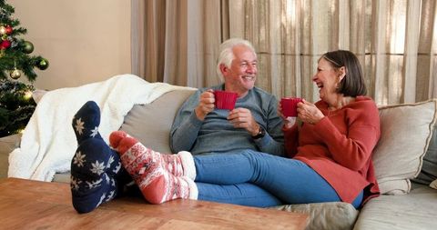 Senior Couple Enjoying Cozy Festive Holiday at Home