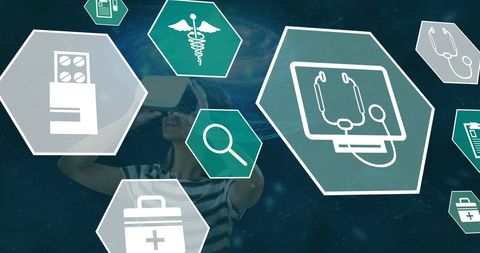 Virtual Reality and Healthcare Revolution Concept with Medical Icons