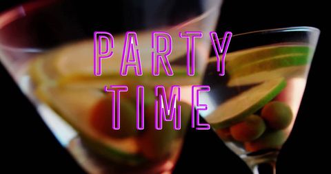 Vibrant Party Time Text Over Relaxing Cocktails
