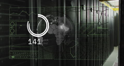 Digital Data Processing Animations in Server Room Environment