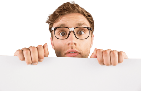 geeky hipster holding blank transparent board - Download Free Stock Videos Pikwizard.com
